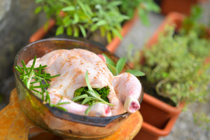 Pomalu pečené kuře v peci na dříví